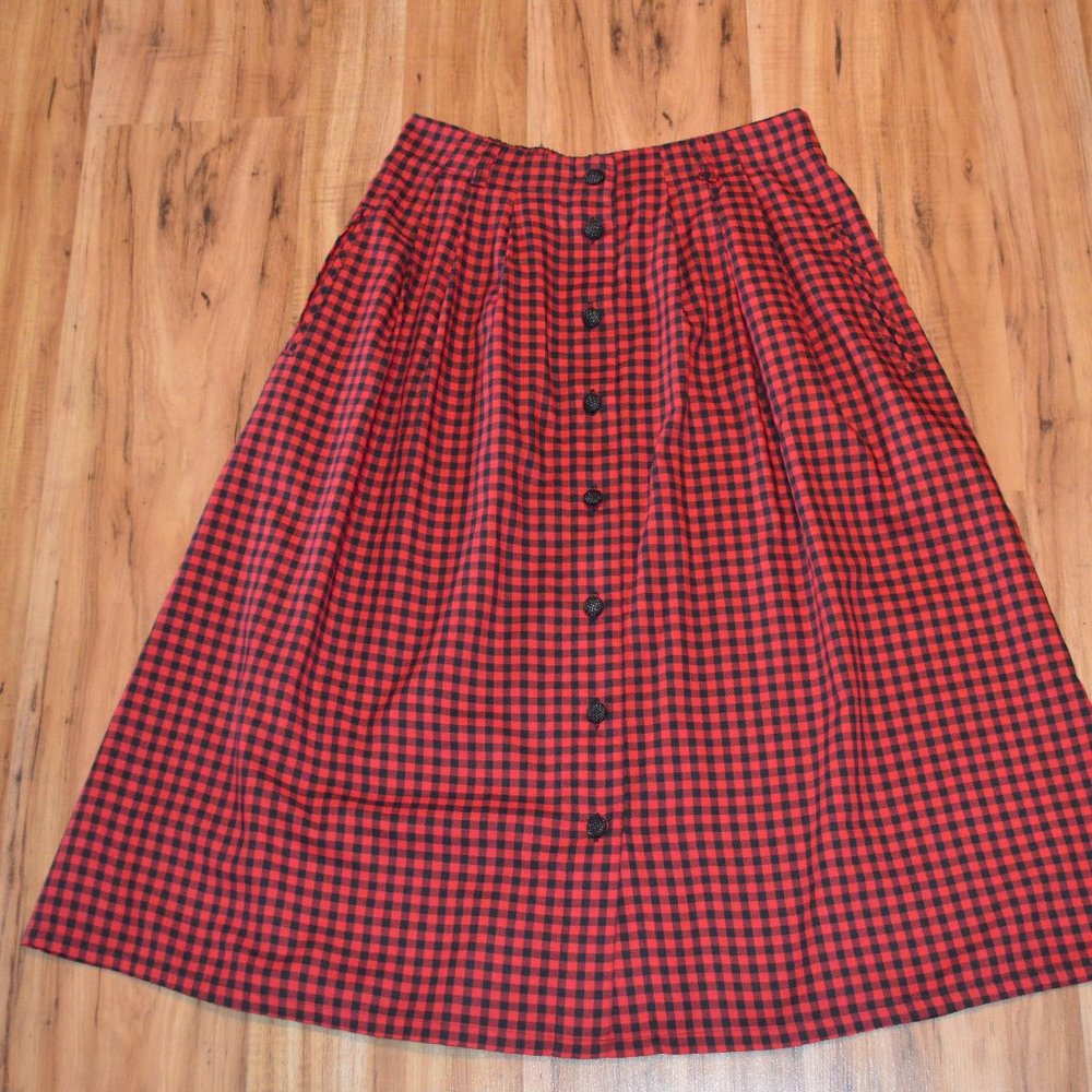 Vintage Napa Valley Petite Skirt 10 Red Gingham Granny Cottage Core Pockets
